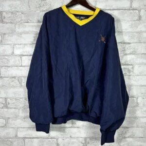 Vintage Polo Golf Ralph Lauren Windbreaker Jacket V-Neck Navy Blue Yellow Mens M